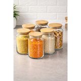 Nyl Home 6'lı Bambu Kapaklı Vakumlu Cam Kavanoz - Baharat Takımı 1000 ml