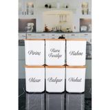 Nyl Home 6'lı Porselen Görünümlü Kare Ahşap Vakumlu Kapaklı Akrilik Erzak Saklama Kabı Baharatlık 900 ml