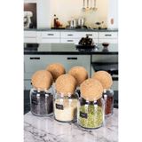 NYL HOME 6'lı Top Kapaklı Cam Kavanoz Seti - 300 ml Kaşıklı Etiketli Baharatlık Takımı Çerezlik Saklama Kabı