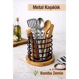 Nyl Home Bambu & Metal Standlı Tezgah Üstü Kaşıklık - Çok Amaçlı Mutfak Düzenleyici Kepçe Bıçak Organizeri