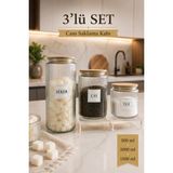 Nyl Home Çay, Şeker, Tuz Set Vakumlu Bambu Kapaklı Kavanoz Etiketli
