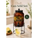 Nyl Home Metal Stantlı Amber Cam Sebil - Musluklu Damacana Şerbetlik Ayaklı Meşrubat Sunumluk Yağdanlık 4l - --