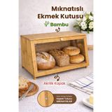 NYL HOME Mıknatıs Kapaklı Bambu Ekmek Kutusu - Mutfak Düzenleyici Ekmek Saklama Kutusu Tezgah Üstü Ekmeklik