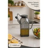 Nyl Home Sızdırmaz Borosilikat Cam Yağdanlık - Renkli Silikon Tabanlı Damlatmaz Yağlık Sosluk Sirkelik 1000ML