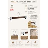 Nyn Ahşap Askı 8131 Mandallı Pantolon Etek Askısı Ceviz Renk 8 Adet