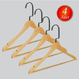 NYN Ahşap Barlı (Siyah Nikel Kanca) Gömlek, Tshirt, Bluz, Elbise Askısı 4 Adet - Bej