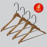 NYN Ahşap Barlı (Siyah Nikel Kanca) Gömlek, Tshirt, Bluz, Elbise Askısı 4 Adet - Kahverengi