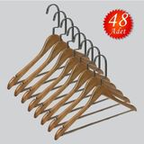 NYN Ahşap Barlı (Siyah Nikel Kanca) Gömlek, Tshirt, Bluz, Elbise Askısı 48 Adet - Kahverengi
