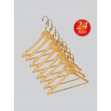NYN Ahşap M001-BARLI (Gold Kanca Lama) Gömlek, Pantolon Elbise Askısı 24 Adet - Bej