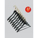 NYN Ahşap M001-BARLI (Gold Kanca Lama) Gömlek, Pantolon Elbise Askısı 48 Adet - Siyah