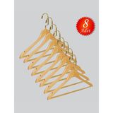 NYN Ahşap M001-BARLI (Gold Kanca Lama) Gömlek, Pantolon Elbise Askısı 8 Adet - Bej