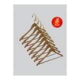 NYN Ahşap M001-BARLI (GOLD KANCA LAMA) Gömlek, Pantolon Elbise Askısı 8 Adet