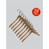 NYN Ahşap M001-Ç (Gümüş Kanca Lama) Gömlek, Tshirt, Bluz, Elbise Askısı 24 Adet - Kahverengi