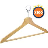 NYN Ahşap m002-ÇB Barlı Çalınmaz Otel Kancalı Elbise Askısı Naturel Renk 100 Adet & metal Halka Dahil - Kahverengi