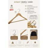 NYN Ahşap M023B Barlı 44cm Erkek Takım Elbise, Ceket, Askısı Naturel Renk 2 Adet - Renkli