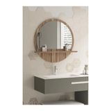 nysamo Tarz Design 45 Cm Yuvarlak Ceviz Raflı Koridor Konsol Duvar Salon Banyo Ofis Yatakoda Aynası