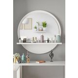 nysamo Tarz Design 58 Cm Yuvarlak Beyaz Raflı Koridor Dresuar Konsol Salon Banyo Ofis Yatak Odası Ayna