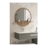 nysamo Tarz Design 58 Cm Yuvarlak Ceviz Raflı Koridor Konsol Duvar Salon Banyo Ofis Yatakoda Aynası