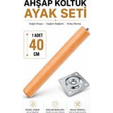 Nzb (1 Adet) Bohem 40 cm Doğal Ahşap Boyasız Silindir Sehpa Ayağı - (1 Adet) 4x4 Metal Montaj Aparatı - Ahşap Rengi