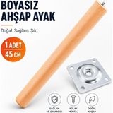 Nzb (1 Adet) Bohem 45 cm Doğal Ahşap Boyasız Silindir Sehpa Ayağı - (1 Adet) 4x4 Metal Montaj Aparatı - Ahşap Rengi