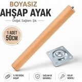 Nzb (1 Adet) Bohem 50 cm Doğal Ahşap Boyasız Silindir Sehpa Ayağı - (1 Adet) 4x4 Metal Montaj Aparatı - Ahşap Rengi