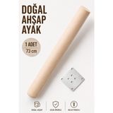 Nzb (1 Adet) Bohem 73 cm Doğal Ahşap Boyasız Silindir Sehpa Ayağı - (1 Adet) 8x8 Metal Montaj Aparatı - Ahşap Rengi