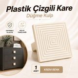 Nzb (1 Adet ) Plastik Çizgili Kare Düğme Kulp Krem Renk Dolap Çekmece Komodin Şifonyer Mutfak Mobilya Kulpu