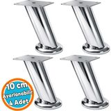 Nzb (10 Cm) Krom Metal Tablalı Dereceli Ayarlanabilir Baza Tv Ünitesi Koltuk Mobilya Ayağı (4 Adet)