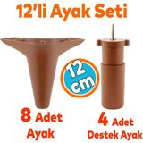 Nzb 12'li Set Mobilya Ayağı Robot Süpürge Için Koltuk Kanepe Destek 12 cm Düz Kahverengi Baza Ayak
