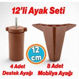 Nzb 12'li Set Mobilya Tv Ünitesi Çekyat Koltuk Kanepe Destek Ayağı 12 cm Kahverengi Baza Ayak