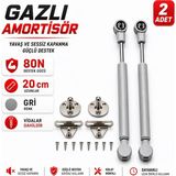 Nzb (2 Adet) Dolap Kapak Amortisörü 80N Gri 20 cm Gazlı Piston Kapak Hidroliği Mutfak Dolabı Pistonu