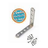 NZB (25 Adet) L Demir Gönye Oval Başlı 15x75x75 mm Mobilya Montaj Bağlantı Köşebenti Dayanıklı Metal