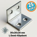 Nzb (25 Adet) Metal L Demiri 30X20X20 mm Kalın Köşebent Raf Dolap Köşe Bağlantı Mobilya Sabitleme Seti - Gri