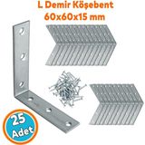Nzb 25 Adet Mobilya Dolap Duvar Sabitleme Metal Köşebent 60X60X15 mm Bağlantı Aparatı L Demiri Gönye - Gri