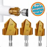 Nzb (3 Parça) Boru Genişletme Delme Ucu Havşa Seti Metal ve Pvc Uyumlu Profesyonel Matkap Aksesuarı - Sarı