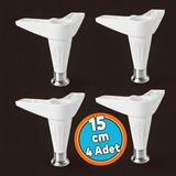 Nzb (4 Adet) Ayarlanabilir Kanepe Baza Tv Ünitesi Mobilya Ayağı Plastik (Beyaz-Krom) 15 cm - Beyaz - Silver