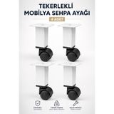 Nzb (4 Adet) Beyaz Metal Gövdeli Plastik Tekerlekli 15 cm Kare Mobilya Baza Sehpa Ayağı Ayak
