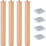 Nzb (4 Adet) Bohem 45 cm Doğal Ahşap Boyasız Silindir Sehpa Ayağı - (1 Adet) 4x4 Metal Montaj Aparatı - Ahşap Rengi