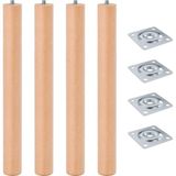 Nzb (4 Adet) Bohem 50 cm Doğal Ahşap Boyasız Silindir Sehpa Ayağı - (1 Adet) 4x4 Metal Montaj Aparatı - Ahşap Rengi