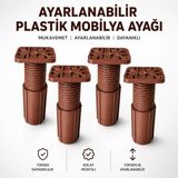 Nzb (4 Adet) Kahve Uzayabilir Kare Başlı Destek Ayağı 9,5X17 cm Sert Plastik Ayarlanabilir Mobilya Ayağı - Kahverengi