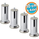 Nzb (4 Adet) Kalın Metal Mobilya Ayağı Modern Dayanıklı Koltuk Kanepe Tv Ünitesi M8 Civata Krom Gümüş 10 cm 51 mm