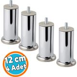 Nzb (4 Adet) Metal Mobilya Ayağı Modern Dayanıklı Koltuk Kanepe Tv Ünitesi M8 Civata Krom Gümüş 12 cm Kalın 51 mm