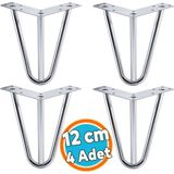 Nzb 4 Adet Mobilya Ayağı Üçgen Modern Tasarım Koltuk Sehpa Masa Tv Ünitesi Uyumlu 12 cm Krom Gümüş Metal