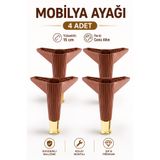NZB (4 ADET) Mobilya Kanepe Komidin TV Ünitesi Koltuk Ayağı 15 cm Ceviz Gold Ayakları