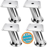 Nzb 4 Adet Tablalı Dereceli Ayarlanabilir (8 Cm) Krom Metal Baza Tv Ünitesi Koltuk Mobilya Ayağı (+2cm)