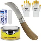 Nzb (4'lü Set) Aşı Bıçağı Eğri Uçlu Bağ Bıçağı Ara Çakı + Aşı Bandı + Aşı Macunu + Eldiven - Renkli