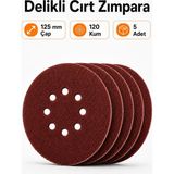 Nzb (5 Adet) Delikli 125 mm Cırt Zımpara 120 Kum Kaporta Duvar Metal Mobilya Cila Parlatma Zımparalama - Kahverengi