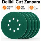 Nzb (5 Adet) Delikli 125 mm Yeşil Cırt Zımpara Taşlama 180 Kum Kaporta Boya Duvar Metal Cila Parlatma