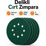 Nzb (5 Adet) Delikli Yeşil 125 mm Cırt Zımpara 220 Kum Kaporta Boya Duvar Metal Mobilya Cila Parlatma