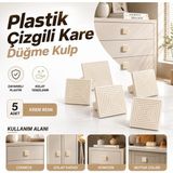 Nzb (5 Adet ) Plastik Çizgili Kare Düğme Kulp Krem Renk Dolap Çekmece Komodin Şifonyer Mutfak Mobilya Kulpu